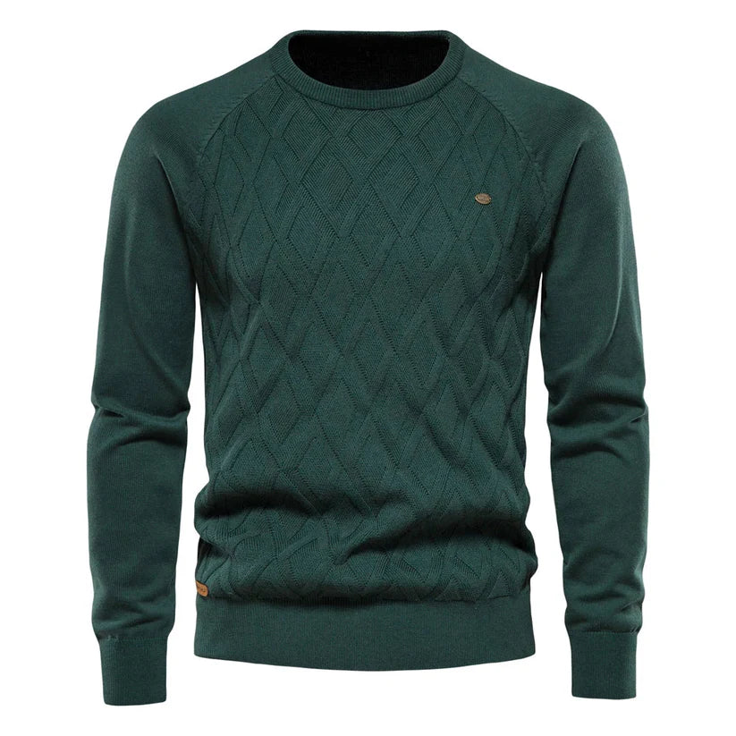 Men’s Cable Knit Sweater | Diamond Pattern Crewneck | Midweight Fall Knitwear