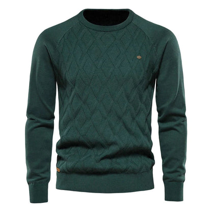 Men’s Cable Knit Sweater | Diamond Pattern Crewneck | Midweight Fall Knitwear