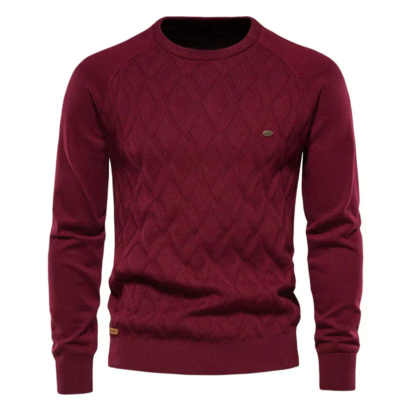 Men’s Cable Knit Sweater | Diamond Pattern Crewneck | Midweight Fall Knitwear