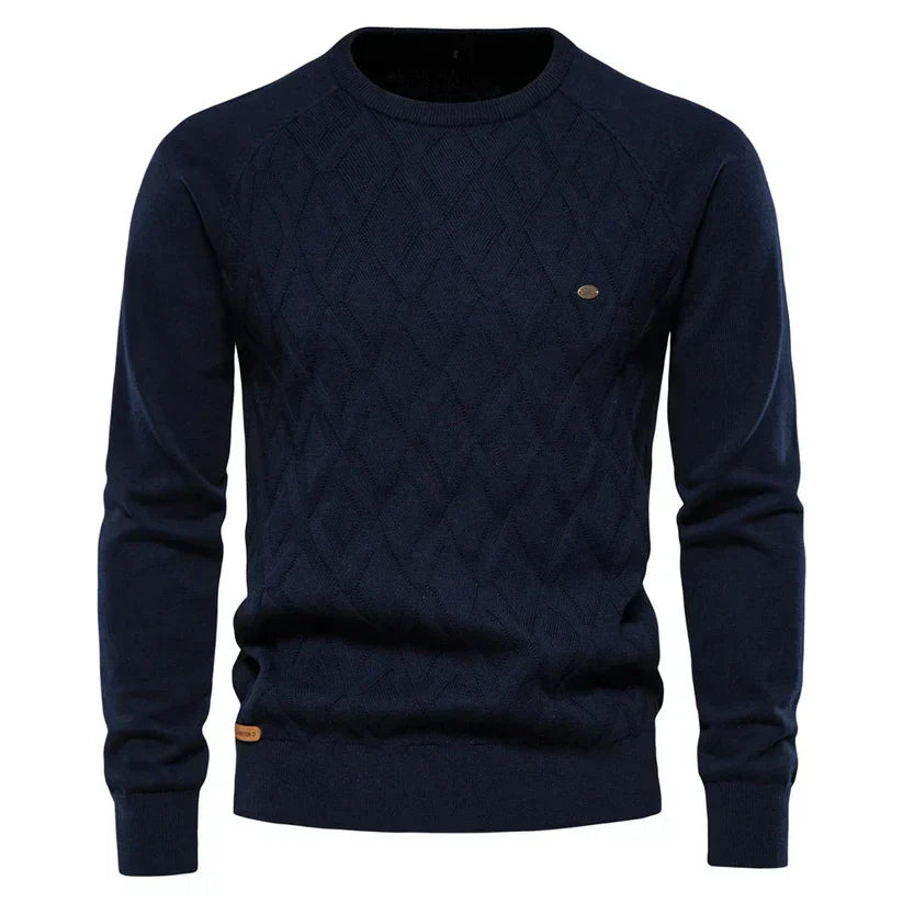 Men’s Cable Knit Sweater | Diamond Pattern Crewneck | Midweight Fall Knitwear