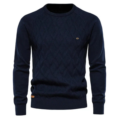 Men’s Cable Knit Sweater | Diamond Pattern Crewneck | Midweight Fall Knitwear