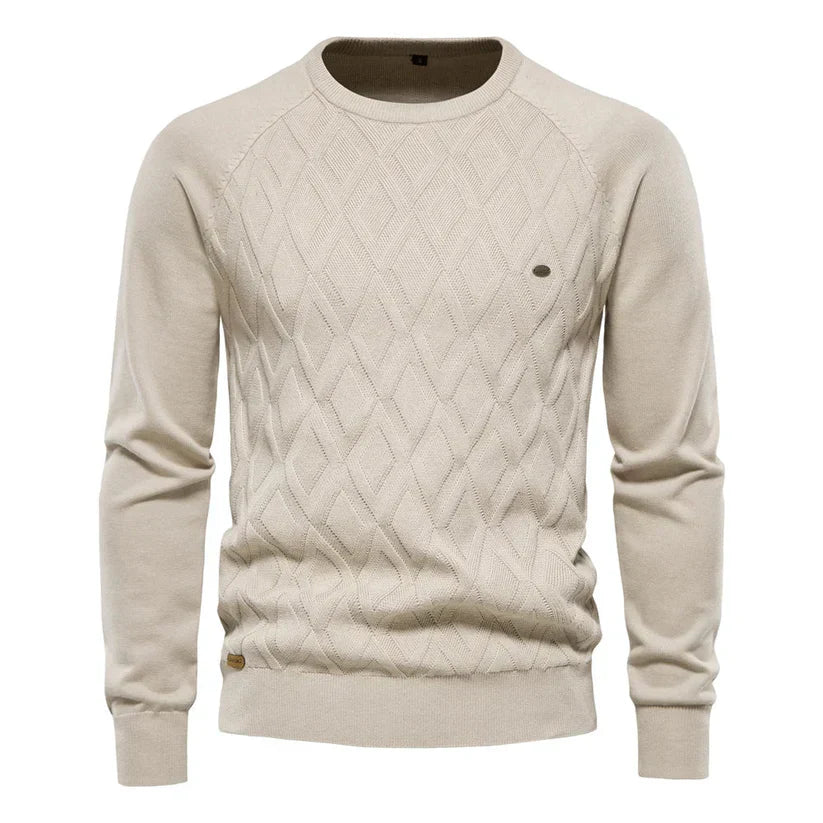 Men’s Cable Knit Sweater | Diamond Pattern Crewneck | Midweight Fall Knitwear