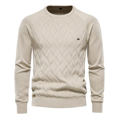 Men’s Cable Knit Sweater | Diamond Pattern Crewneck | Midweight Fall Knitwear