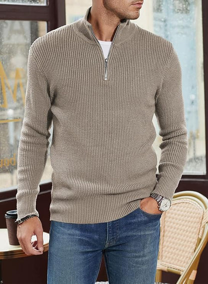 Men’s Quarter-Zip Ribbed Sweater | Soft Knit Pullover for Everyday Comfort