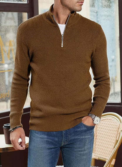 Men’s Quarter-Zip Ribbed Sweater | Soft Knit Pullover for Everyday Comfort