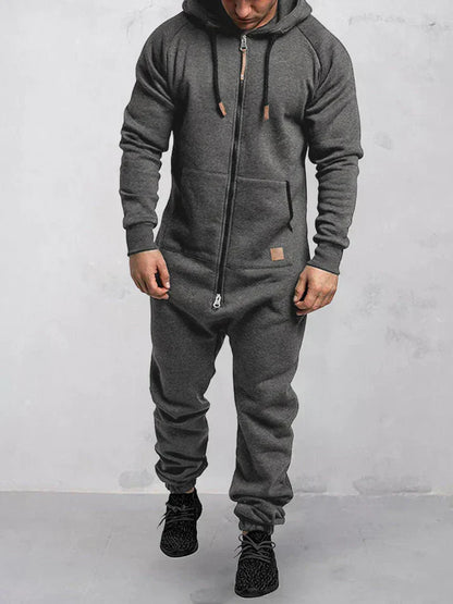 Men's Full-Zip Hooded Onesie | Fleece Loungewear Jumpsuit | Warm Casual Comfort
