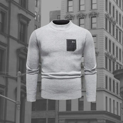 Textured Knit Crewneck Sweater | Slim Fit Casual Pullover | Chest Pocket Detail