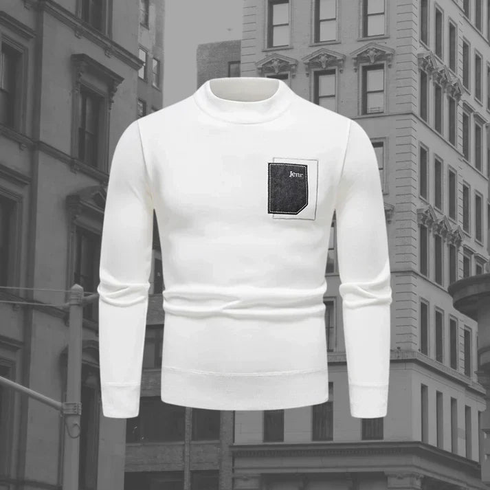 Textured Knit Crewneck Sweater | Slim Fit Casual Pullover | Chest Pocket Detail