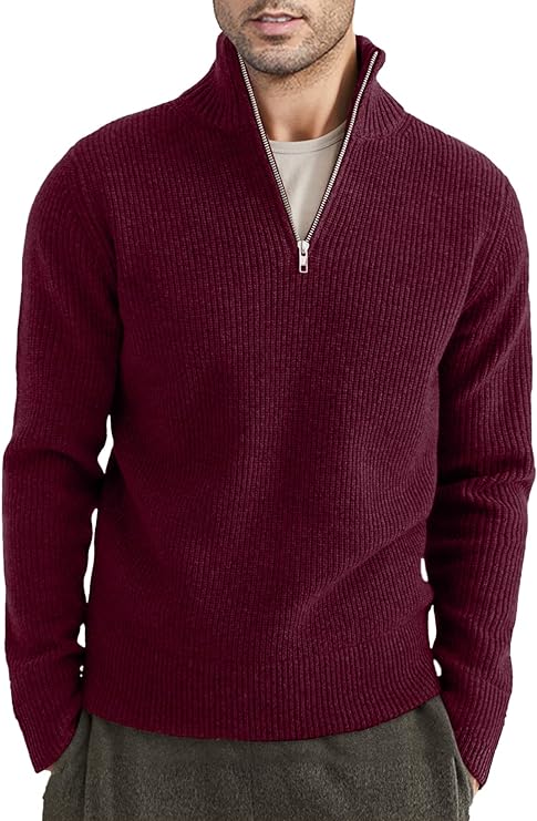 Men’s Quarter-Zip Ribbed Sweater | Soft Knit Pullover for Everyday Comfort