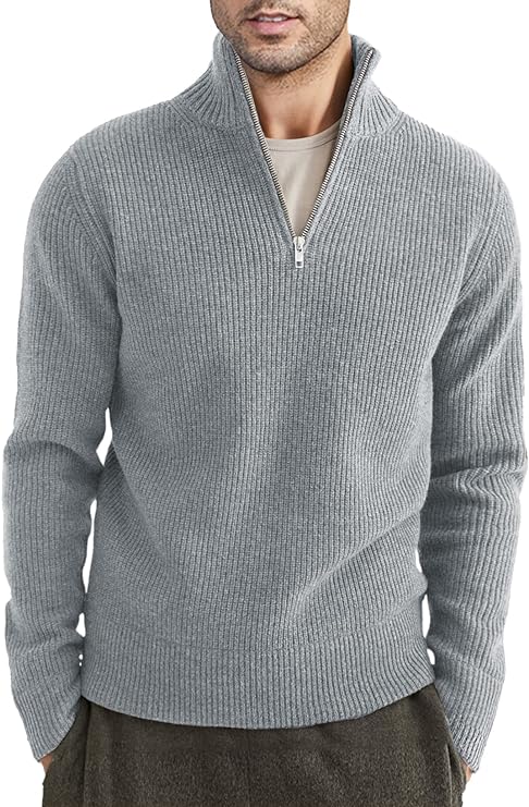 Men’s Quarter-Zip Ribbed Sweater | Soft Knit Pullover for Everyday Comfort
