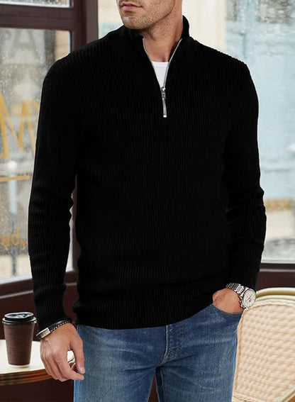 Men’s Quarter-Zip Ribbed Sweater | Soft Knit Pullover for Everyday Comfort