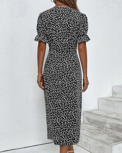 Polka Dot Wrap Midi Dress | Puff Sleeve Detail | Lightweight Fabric | Casual Elegance