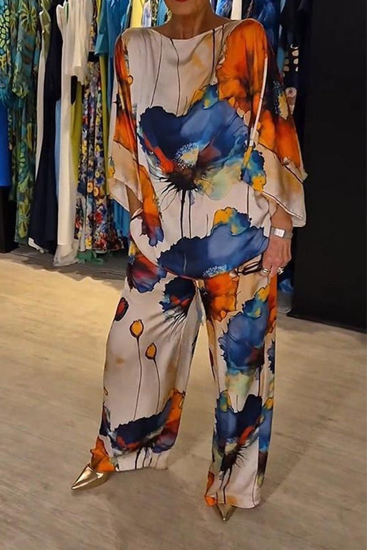 Satin Floral Two-Piece Set | Relaxed Fit | Bold Print