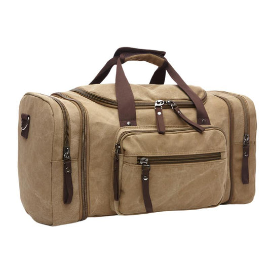 Men’s Canvas Duffel Bag | Large Travel Holdall | Weekend Carryall with Leather Straps