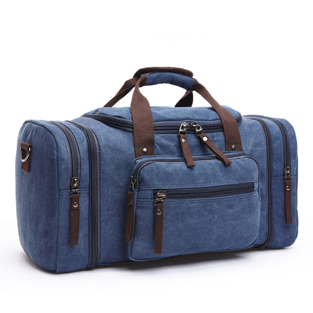 Men’s Canvas Duffel Bag | Large Travel Holdall | Weekend Carryall with Leather Straps