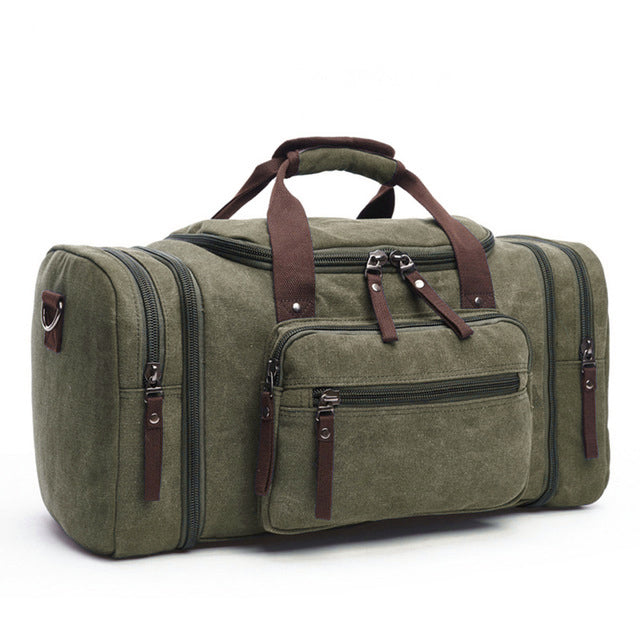 Men’s Canvas Duffel Bag | Large Travel Holdall | Weekend Carryall with Leather Straps