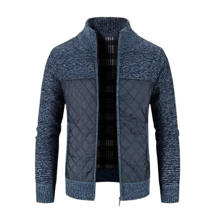 Men’s Mixed Knit Bomber Jacket | Quilted Front Panels | Lightweight Fall Layer