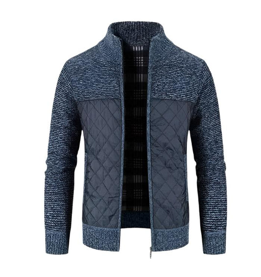 Men’s Mixed Knit Bomber Jacket | Quilted Front Panels | Lightweight Fall Layer