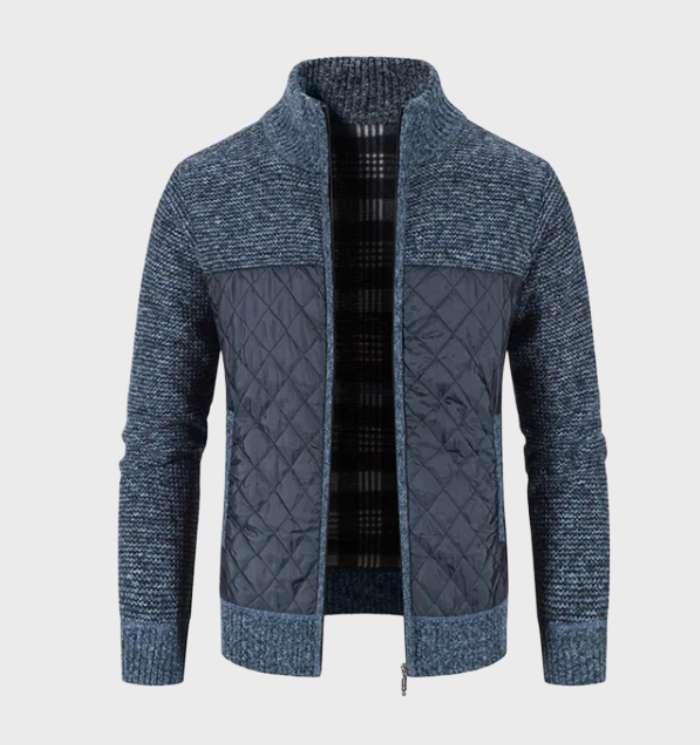 Men’s Mixed Knit Bomber Jacket | Quilted Front Panels | Lightweight Fall Layer