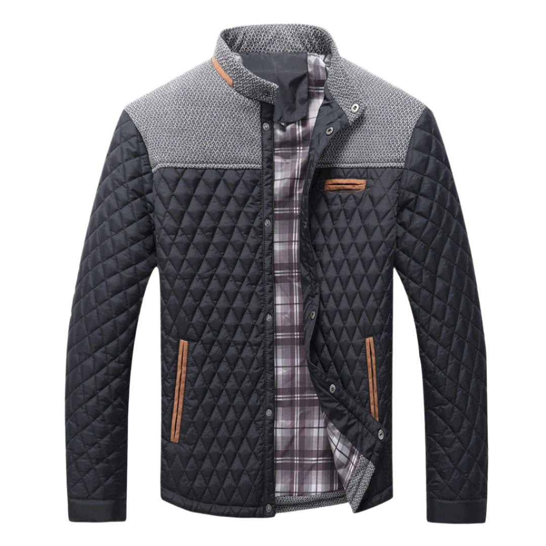 Men’s Diamond Quilted Jacket | Knit Collar & Contrast Trim | Fall Layer