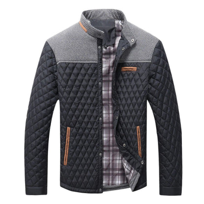Men’s Diamond Quilted Jacket | Knit Collar & Contrast Trim | Fall Layer