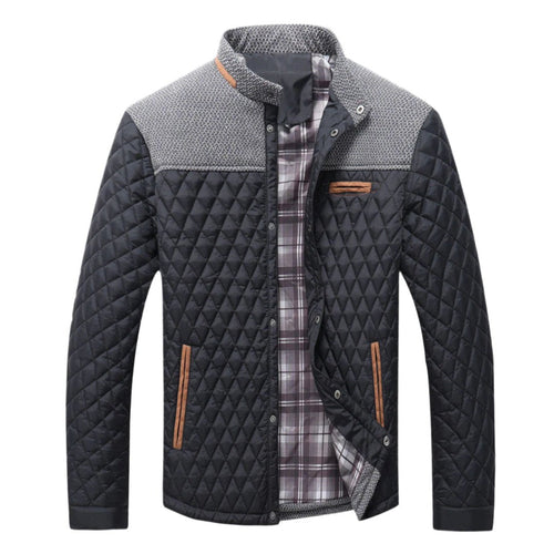 Men’s Diamond Quilted Jacket | Knit Collar & Contrast Trim | Fall Layer