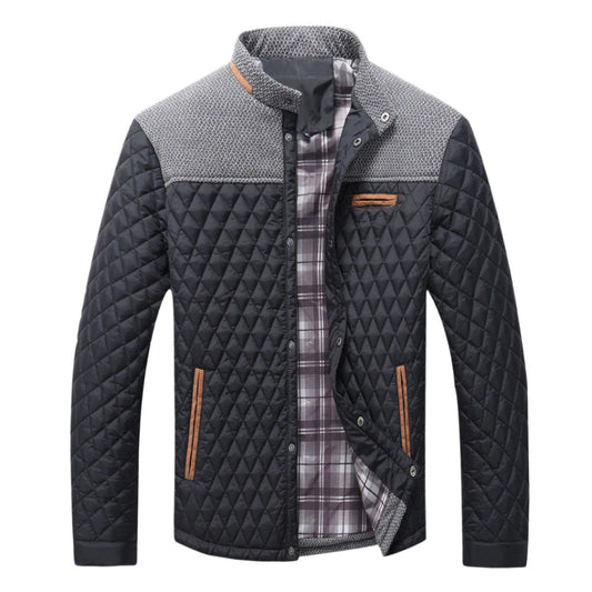 Men’s Diamond Quilted Jacket | Knit Collar & Contrast Trim | Fall Layer
