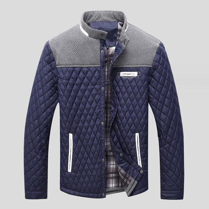 Men’s Diamond Quilted Jacket | Knit Collar & Contrast Trim | Fall Layer