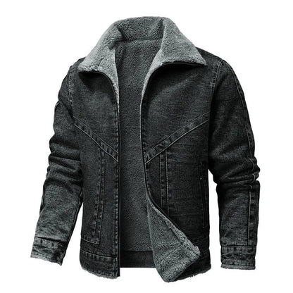 Men’s Sherpa-Lined Jacket | Faux Denim Outer with Warm Fleece Interior | Winter Casual Layer