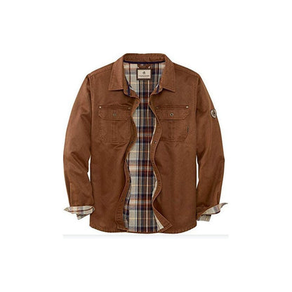 Men’s Suede-Lined Flannel Work Jacket | Button-Up Utility Shirt | Warm Fall Layer