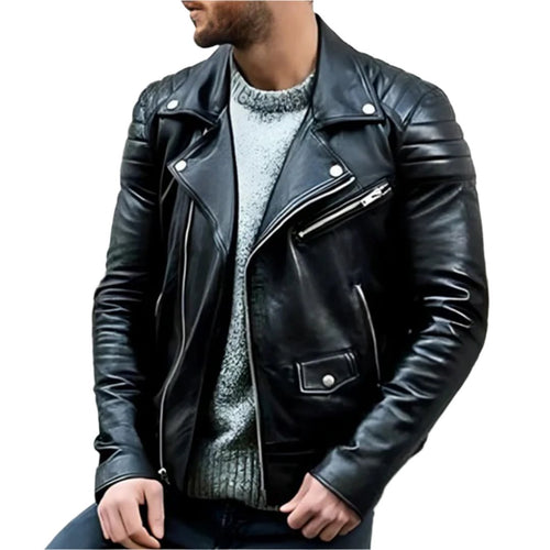 Men's Faux Leather Moto Jacket | Classic Asymmetrical Zipper Biker Style