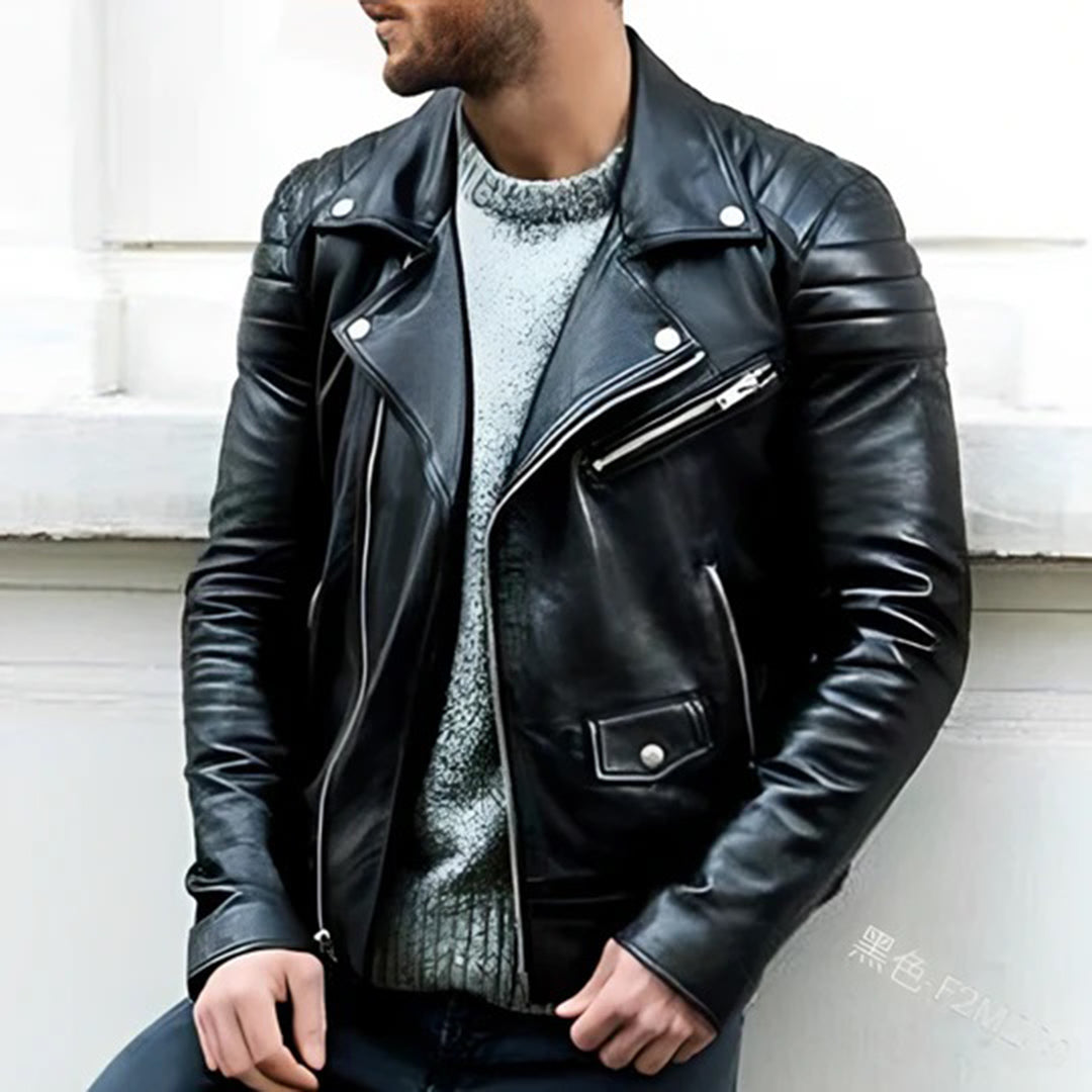 Men's Faux Leather Moto Jacket | Classic Asymmetrical Zipper Biker Style