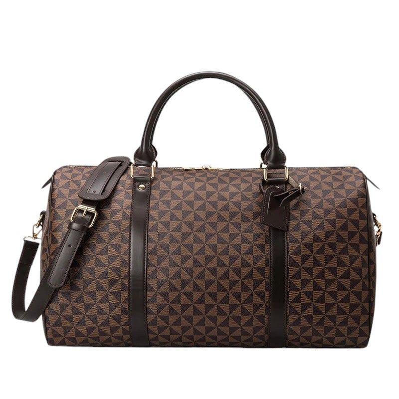 Designer-Inspired Weekender Travel Bag | Geometric Pattern Duffel | Leather Trim Carryall