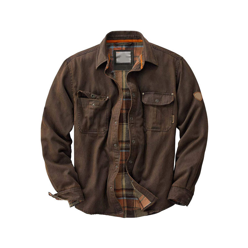 Men’s Suede-Lined Flannel Work Jacket | Button-Up Utility Shirt | Warm Fall Layer