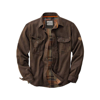 Men’s Suede-Lined Flannel Work Jacket | Button-Up Utility Shirt | Warm Fall Layer