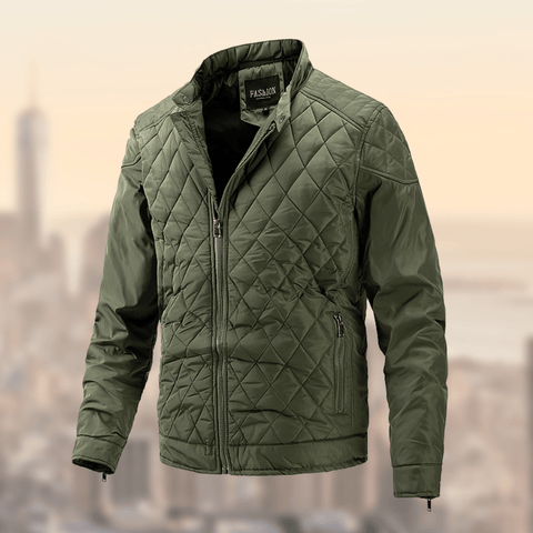 Men’s Quilted Lightweight Jacket | Diamond Stitch | Transitional Zip-Up Layer