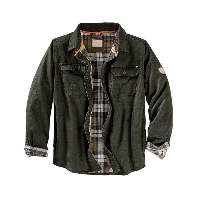 Men’s Suede-Lined Flannel Work Jacket | Button-Up Utility Shirt | Warm Fall Layer