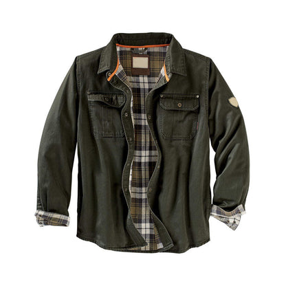 Men’s Suede-Lined Flannel Work Jacket | Button-Up Utility Shirt | Warm Fall Layer