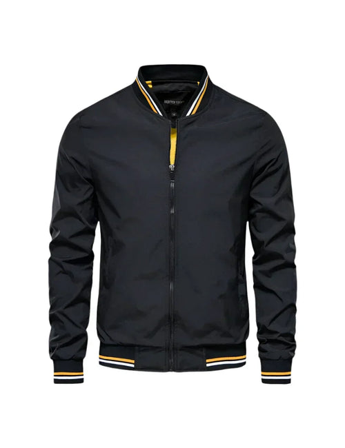 Men’s Bomber Jacket | Lightweight Zip-Up with Striped Collar & Cuffs | Casual Fall Outerwear