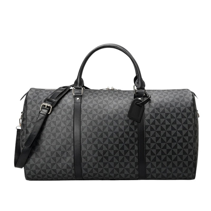 Designer-Inspired Weekender Travel Bag | Geometric Pattern Duffel | Leather Trim Carryall