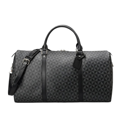 Designer-Inspired Weekender Travel Bag | Geometric Pattern Duffel | Leather Trim Carryall