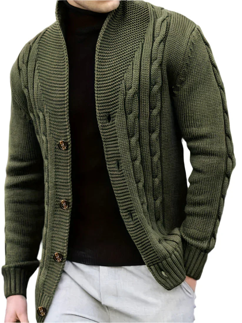Chunky Cable Knit Cardigan | Button-Up Shawl Collar | Fall Layering Essential