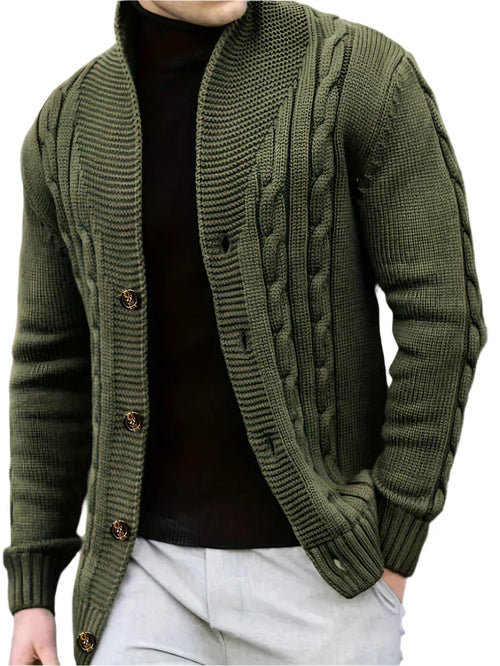 Chunky Cable Knit Cardigan | Button-Up Shawl Collar | Fall Layering Essential