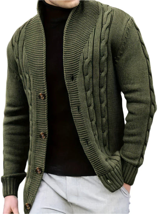 Chunky Cable Knit Cardigan | Button-Up Shawl Collar | Fall Layering Essential