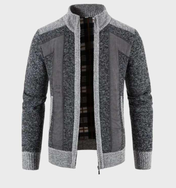 Men’s Mixed Knit Bomber Jacket | Quilted Front Panels | Lightweight Fall Layer