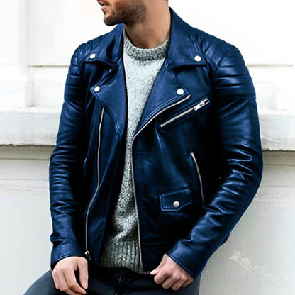 Men's Faux Leather Moto Jacket | Classic Asymmetrical Zipper Biker Style