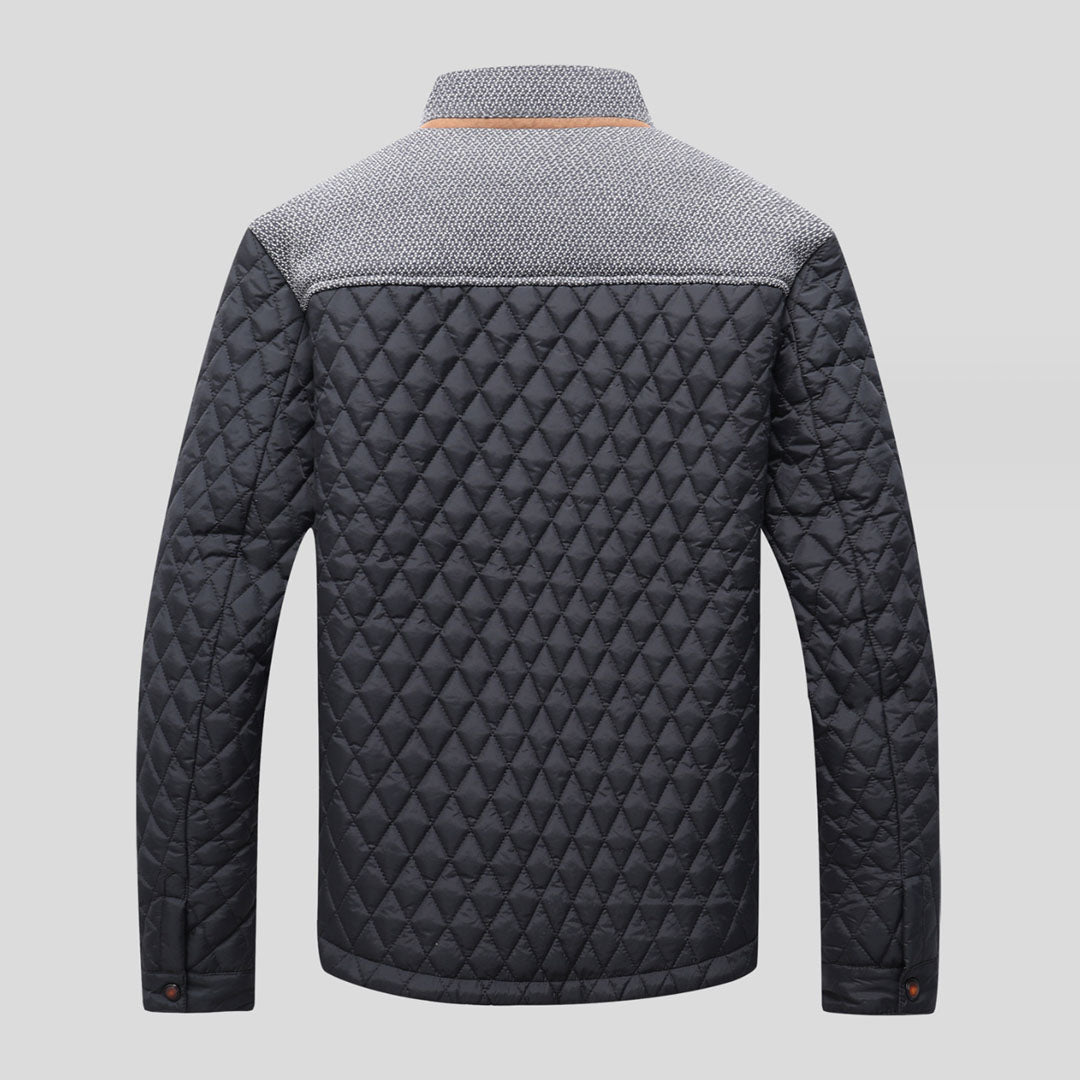 Men’s Diamond Quilted Jacket | Knit Collar & Contrast Trim | Fall Layer