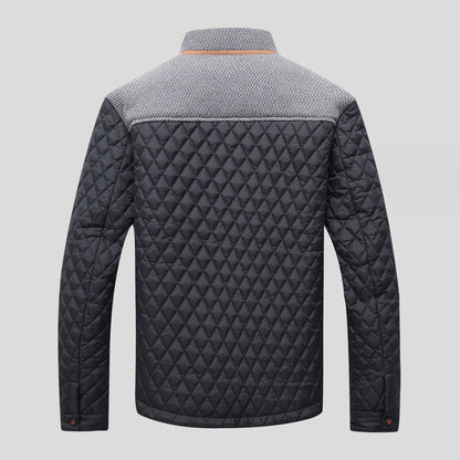 Men’s Diamond Quilted Jacket | Knit Collar & Contrast Trim | Fall Layer