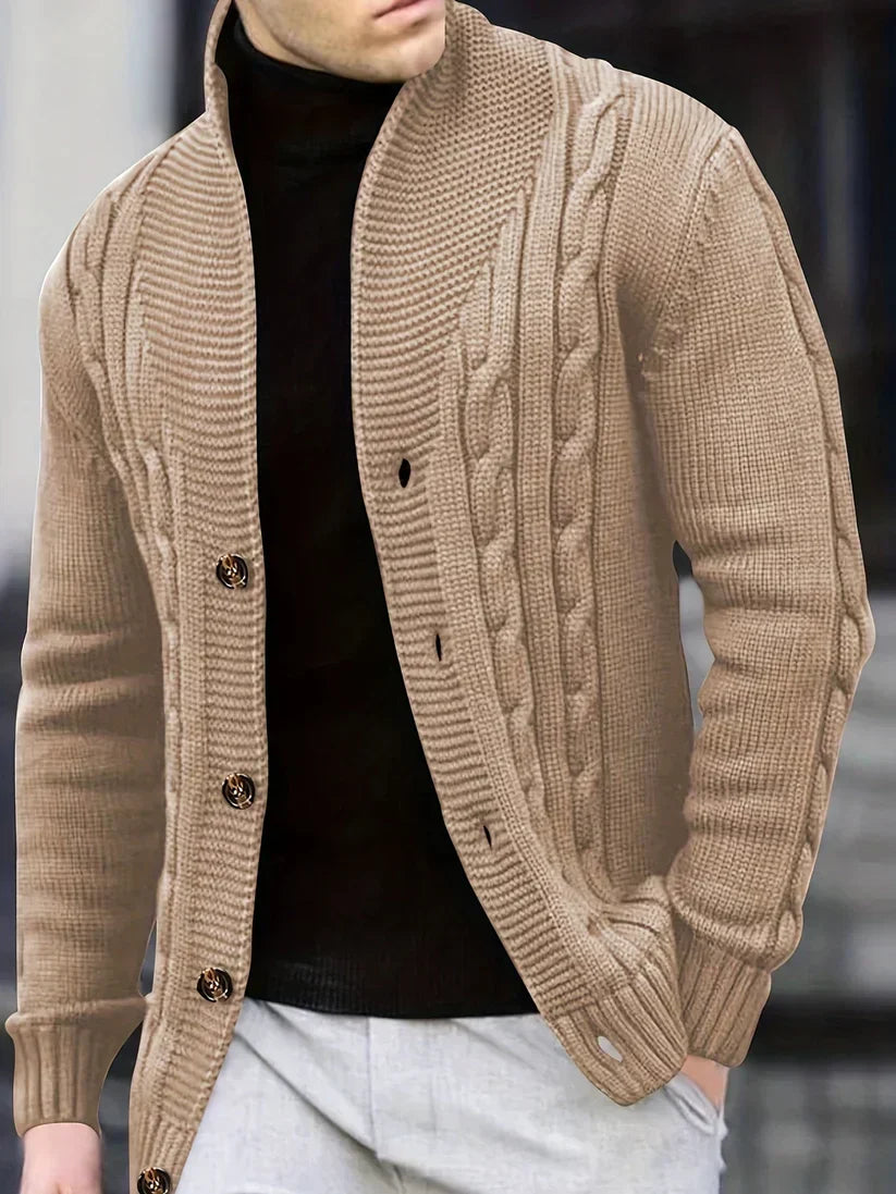 Chunky Cable Knit Cardigan | Button-Up Shawl Collar | Fall Layering Essential