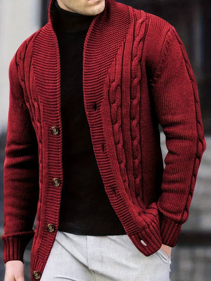 Chunky Cable Knit Cardigan | Button-Up Shawl Collar | Fall Layering Essential